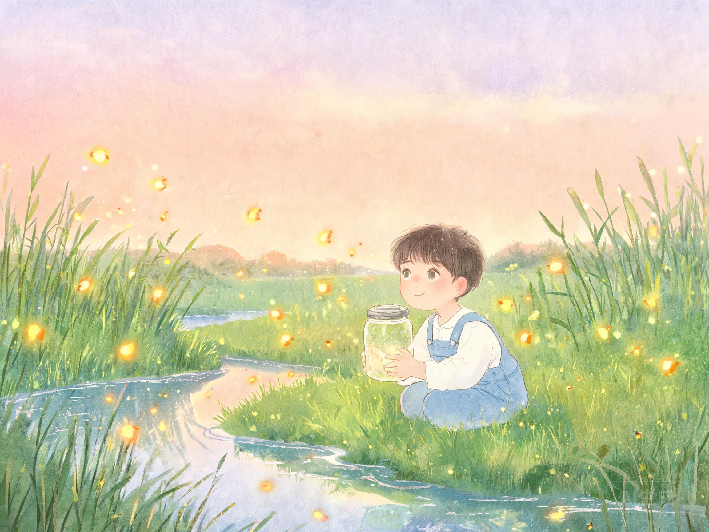 萤火虫的夏夜灯光